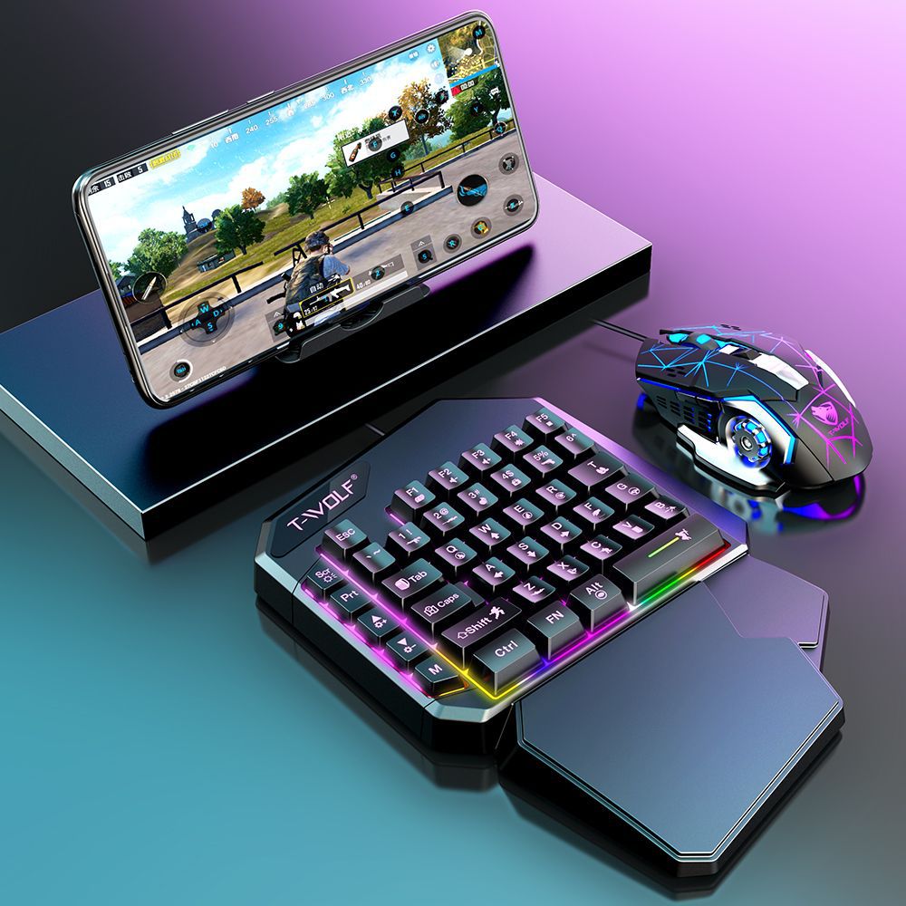 40-Key One-Handed Game Keyboard, Single Keyboard & Mouse & Converter & Mousepad & Phone Holder