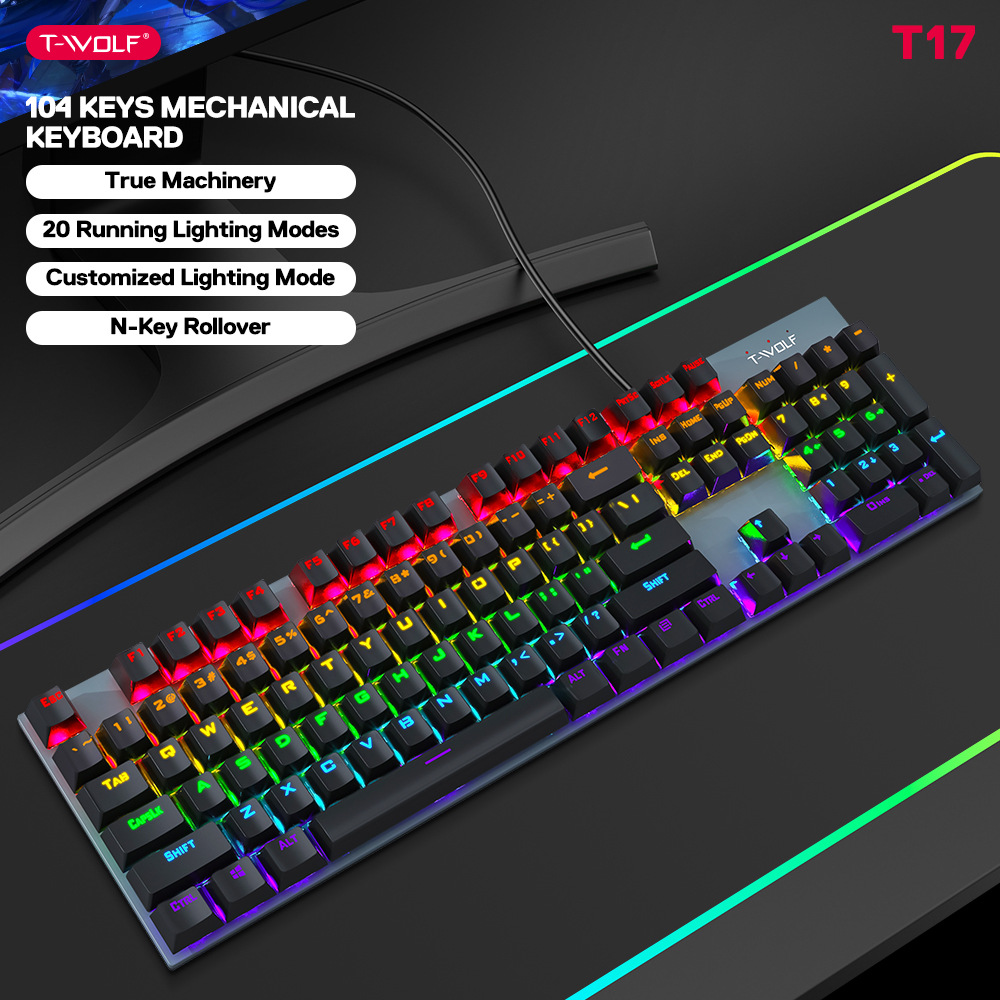 I recommend a 104 key mechanical key to you, Green axis mechanical competitive game keyboard with 9 lighting effects, supporting Windows and Mac